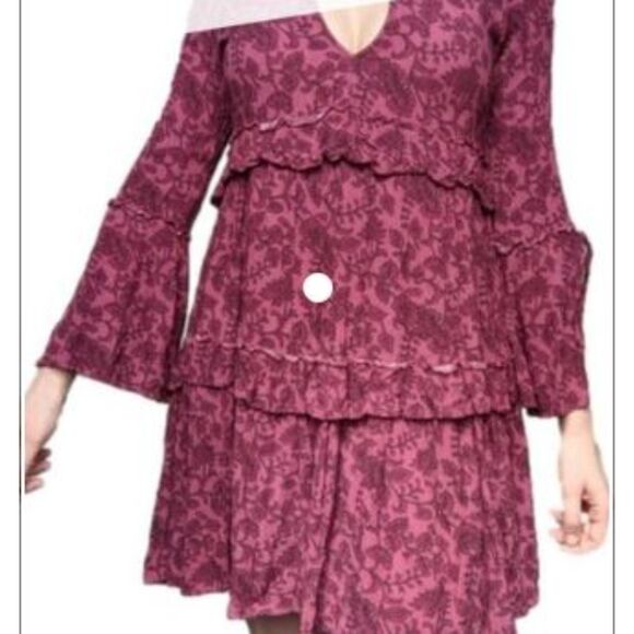 American Eagle Women's Lightweight Pullover Maroon Tired Floral Dress Size XL - Picture 1 of 13